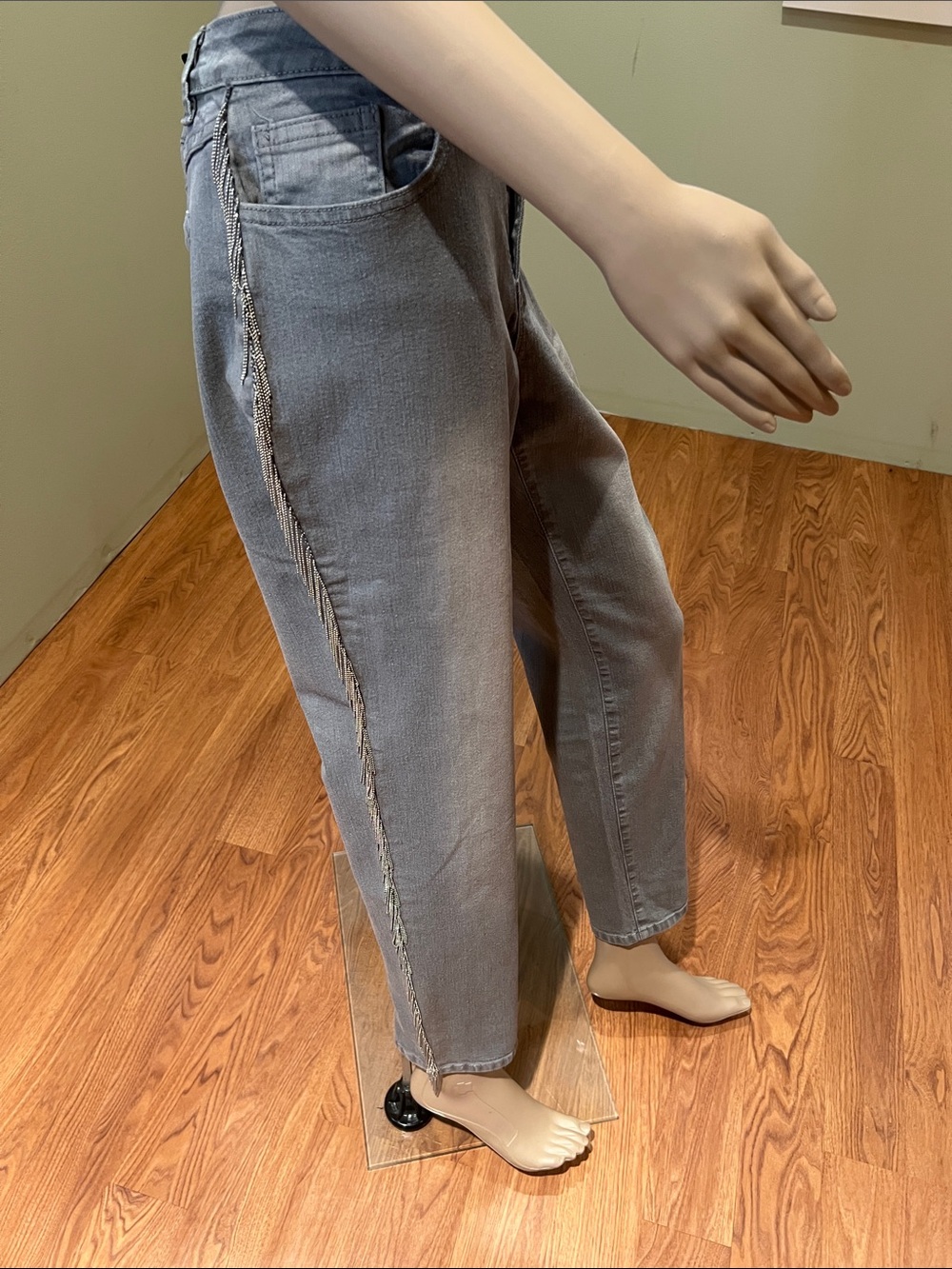 Boston Proper  Women's Grey Jeans With Metal Fringe Size 12